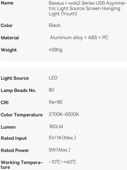 Nutritional values and ingredients Baseus i-wok2 (160 lm)