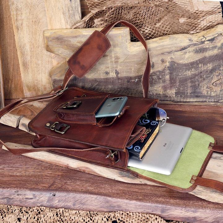 Produktbild Only-Bags.Store Leder Schulranzen Crossbody Bag, Männer Frauen Echtleder Messenger, Umhängetasche, Cross Body Bag