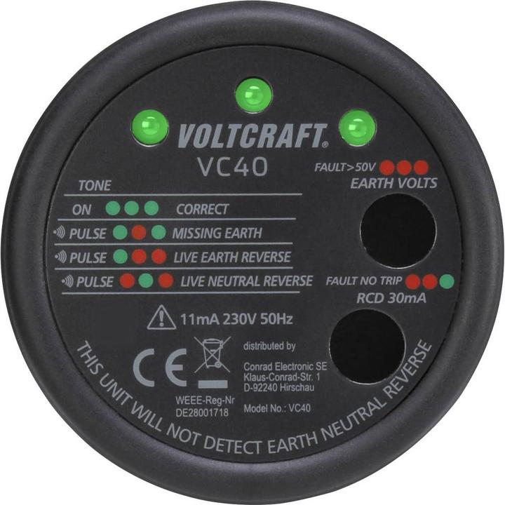 Productafbeelding Voltcraft VC40 stopcontacttester (CAT II 300V)