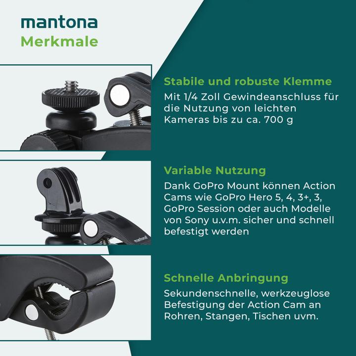 Actual product image mantona Clamp mounting XL (Hero 6, Hero 7, Hero 3+, hero 5, Hero 4, Hero 3, Hero 2)
