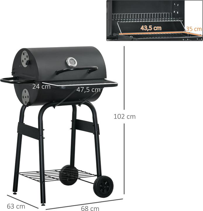 Produktbild Outsunny BBQ Grill mit Deckel und Regale (35 cm)