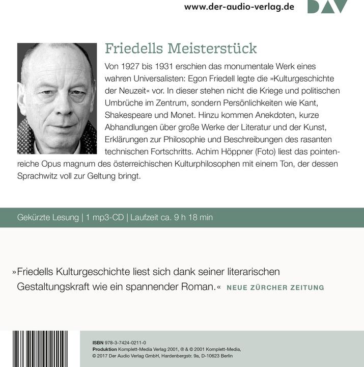 Image du produit Histoire culturelle des temps modernes (Egon Friedell, Achim Höppner, Allemand)