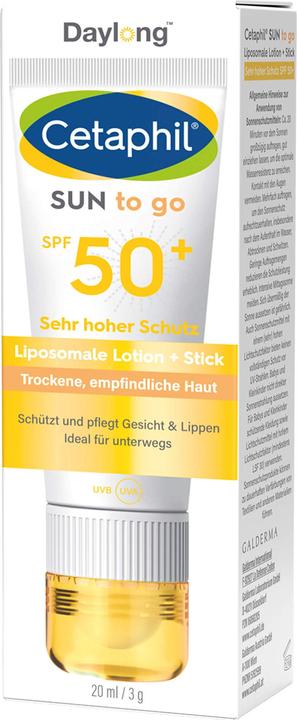 Immagine prodotto Daylong Cetaphil Sun to go lozione liposomiale + stick SPF 50+, soluzione da 20 ml (Crema solare, SPF 50+, 20 ml)