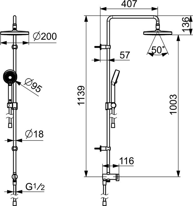 Produktbild Hansa Hansabasicjet Duschsystem, Kopfbrause 200 mm, rund, flexible Druckschläuche, Ausladung 407mm