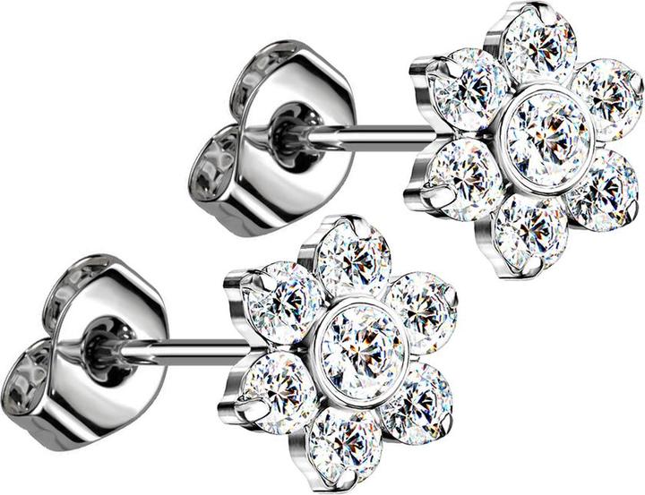 Produktbild Star Piercing Threadless Ohrstecker silber Blume Kristalle silber (ohne Messing, Titan G23)
