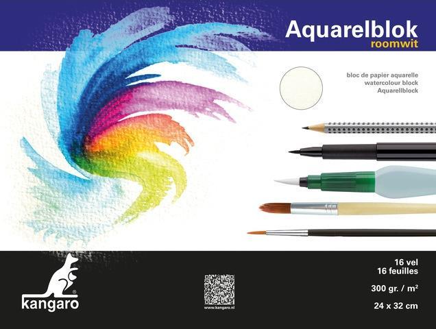 Actual product image Kangaro Watercolour block 24x32cm 16 sheets 300 gram cream white (16 x)