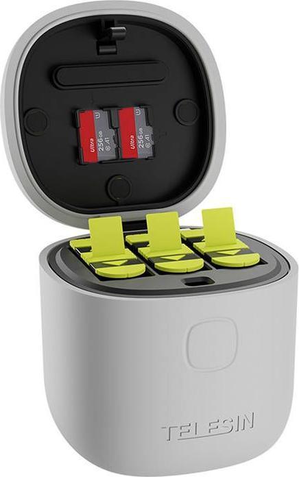 Actual product image Telesin 3-slot waterproof charger Allin box for GoPro Hero 9 / Hero 10 + 2 batteries (GP-BTR-905-GY- (Hero 10, Hero 9)