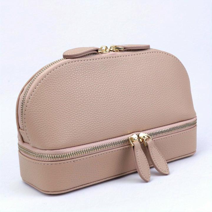 Only-Bags.Store Large capacity double layer makeup bag, jewellery box solid colour PU leather fashionable shell type