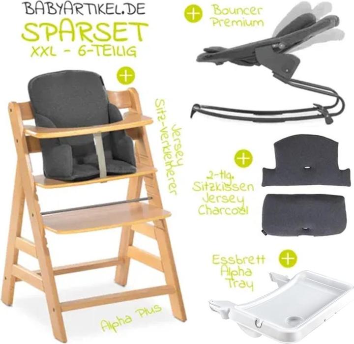 Produktbild Hauck Hochstühle Alpha Plus Natur XXL Newborn Set - Hochstuhl + 2in1 (Hochstuhl)