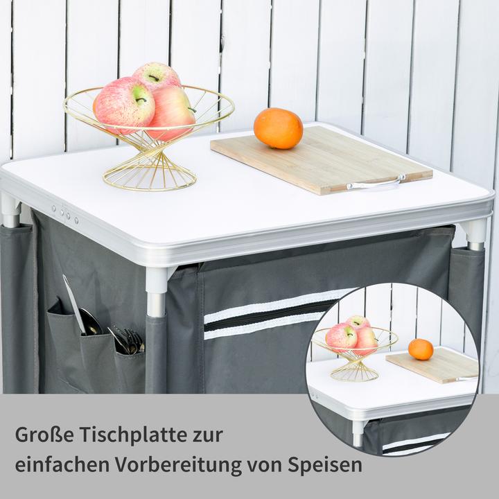 Produktbild Outsunny 2in1Campingtisch mit Arbeitsplatte und Fächern