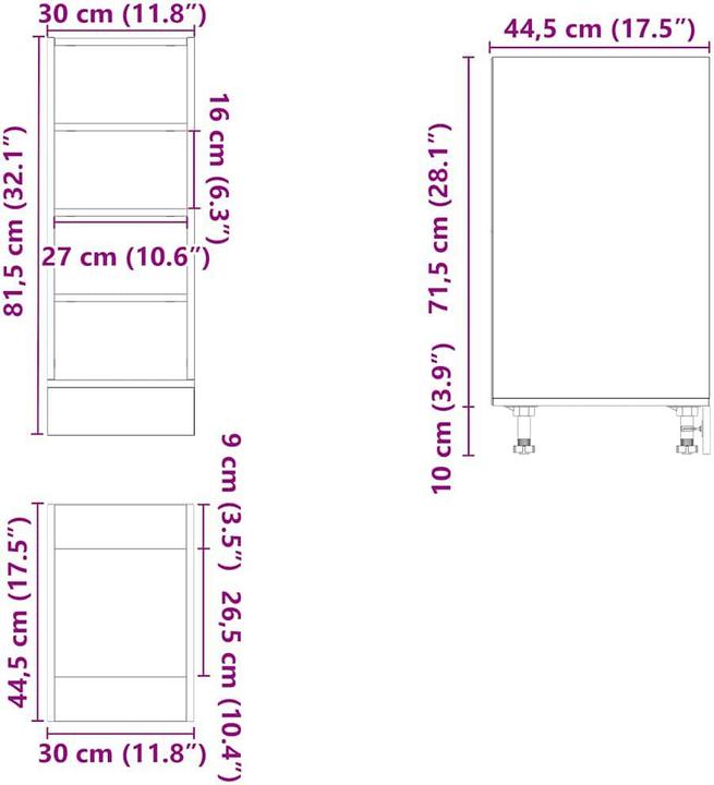 Produktbild VidaXL Unterschrank Artisan-Eiche 30x44,5x81,5 cm Holzwerkstoff Küchenschrank