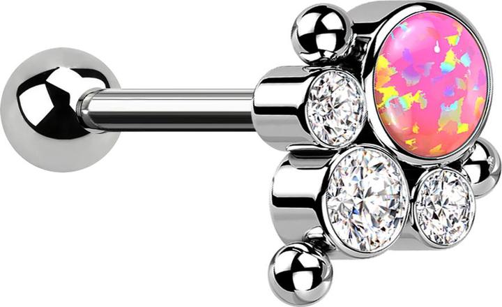 Produktbild Star Piercing Micro Barbell Threadless silber mit Kugel und drei Kugeln drei Kristalle silber Opal pink (Titan G23, ohne Messing)