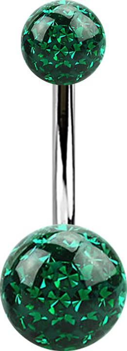 Image du produit Star Piercing Banane argentée avec deux boules de cristal vertes couche protectrice d'époxy (sans laiton, Titane G23)