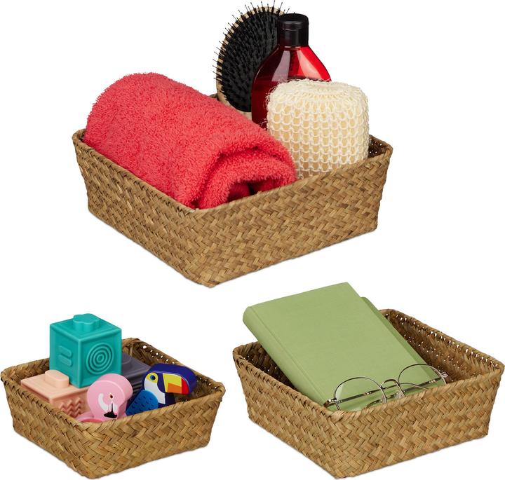 Relaxdays 3-piece seagrass storage basket set (3 x, 23 x 23 x 8.5 cm)