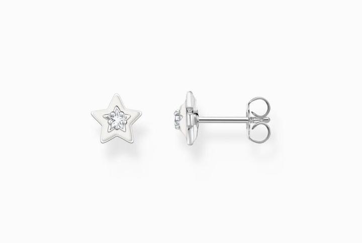 Produktbild Thomas Sabo Ohrstecker Stern mit weissen Steinen und weisser Kaltemaille Silber (Emaille, 925er Silber)