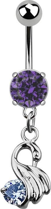 Star Piercing Banane silber mit Anhänger Schwan lavendel (Titan G23, ohne Messing)