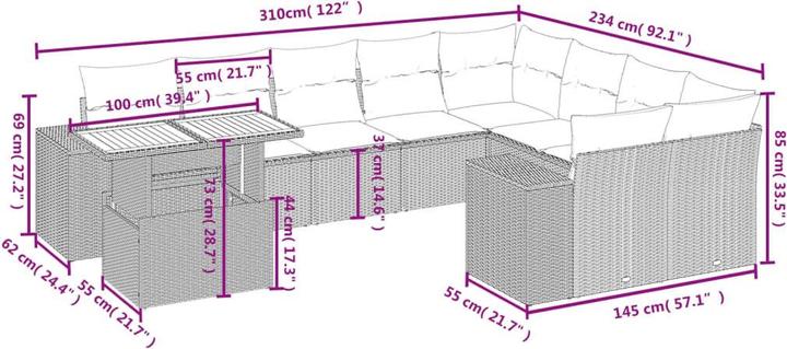 Image du produit VidaXL Ensemble salon de jardin 10 pièces avec coussins