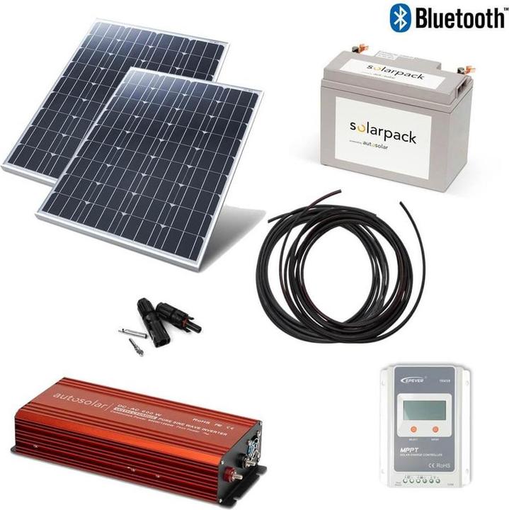 Produktbild Autosolar Solar-Komplettpaket 2 x 100W Solaranlage mit Lithiumbatterie 55Ah und 600W-Wechselrichter (200 W)