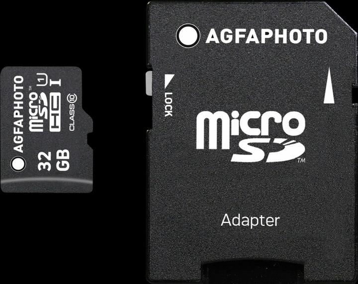 Actual product image AGFAPHOTO MicroSDHC UHS-I 32GB High Speed Class 10 U1 + Adapter (32 GB, microSDHC, U1, UHS-I)