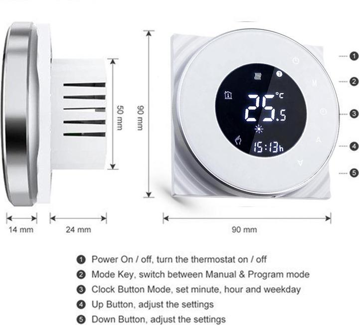 Actual product image PNI Built-in intelligent thermostat SafeHome PT38R WiFi 16A, internet control of the electrical
