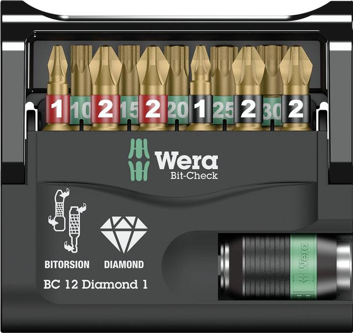 Actual product image Wera Bit-Check 12 Diamond 1 (Cross Phillips PH M1, Cross Phillips PH M2, Cross Pozidriv PZ M1, Cross Pozidriv PZ M2)