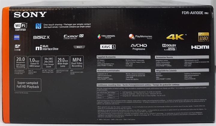 Actual product image Sony Fdr Ax100e (14.20 Mpx, 25p, 12 x)