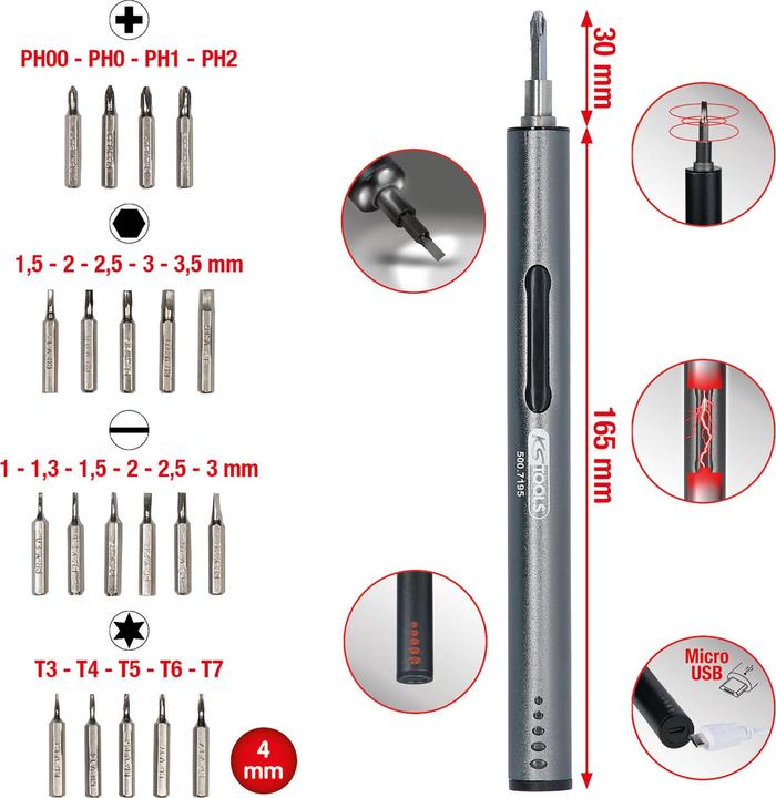 Image du produit KS Tools Werkzeuge-Maschinen GmbH Tournevis de précision USB sans fil (500.7195)