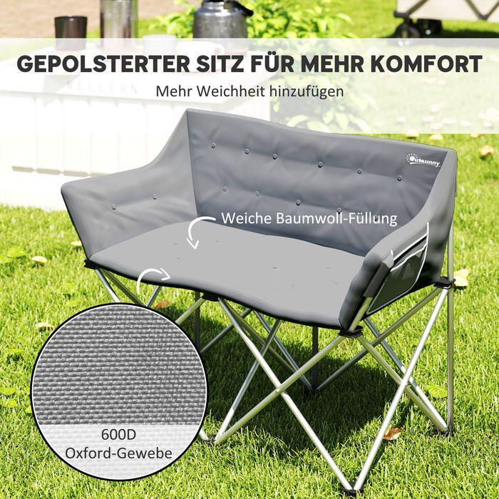 Actual product image Swisshandel24 Faltstuhl 2 Sitzer faltbar Campingstuhl mit Armlehnen Seitentasche bis 240kg