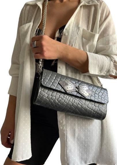 Immagine prodotto Only-Bags.Store Borsa in pelle grigia, piccola borsa in pelle, busta in pelle, pelle pieno fiore, regalo per lei