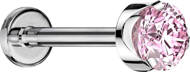 Star Piercing Micro Labret Innengewinde silber flach Kristall pink gefasst (ohne Messing, Titan G23)