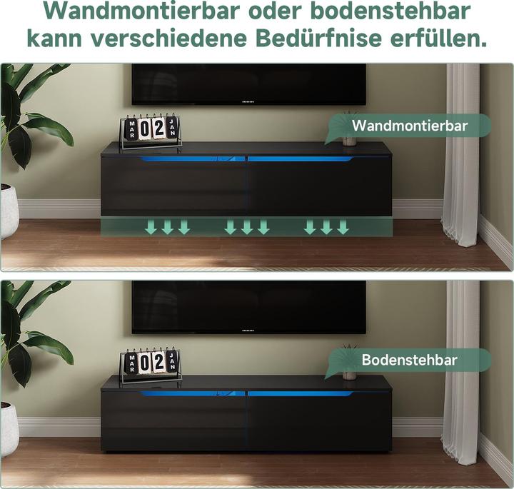 Immagine prodotto SONNI Pannello TV nero a basso profilo e lucido, con illuminazione a LED (regolabile in 12 colori), con