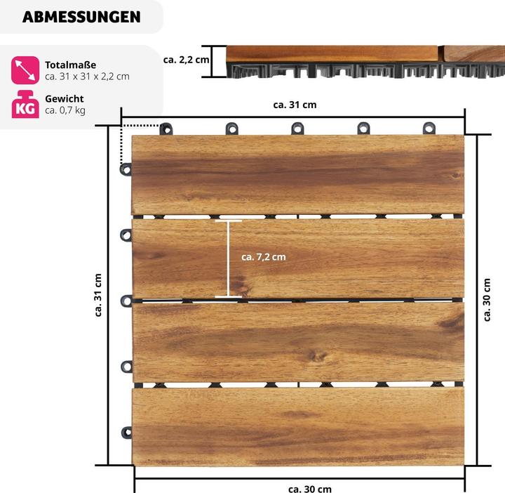 Produktbild tectake 20er Set Terrassenfliesen Tabula Akazienholz, je 4 Lamellen (20 x)