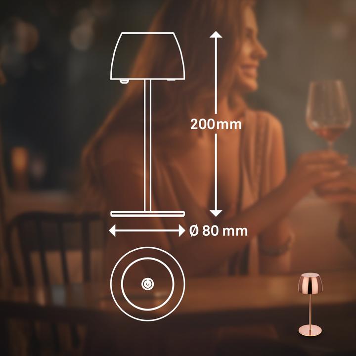 Produktbild Briloner Akku LED Tischleuchte - Mini, Touch, Kupfer glänzend (150 lm)