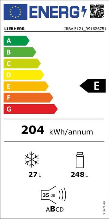 Label énergétique Liebherr Réfrigérateur à intégrer EURO-Norm Plus IRBe 5121 LHD (275 l)