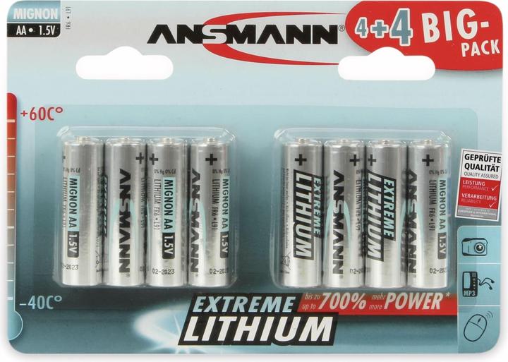 Actual product image Ansmann 4+4 Extreme Lithium AA Mignon LR 6 Big Pack (8 pcs., AA, 2850 mAh)