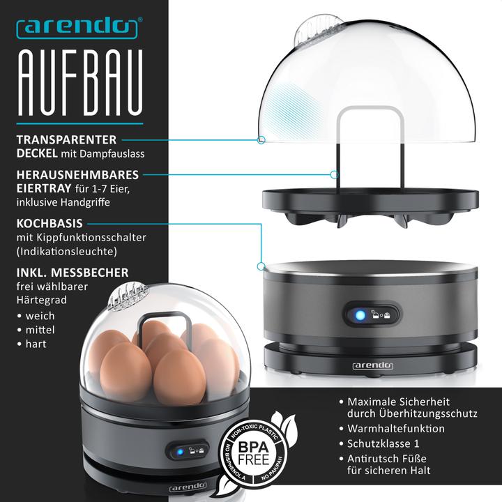 Image du produit Arendo Kit petit déjeuner, bouilloire 1,5l, grille-pain 4 tranches et cuiseur à oeufs 7, gris