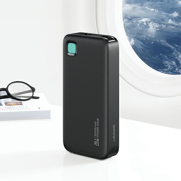 Image du produit Usams Powerbank ze zwijanym kablem USB-C Retractable 10000 mAh PD 20W Fast Charge XY Series czarny/b (10000 mAh, 50 W, 50 Wh)