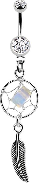 Actual product image Star Piercing Banana silver with pendant dreamcatcher and feather silver (without brass, Surgical steel 316L)