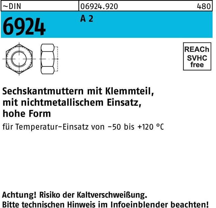 Image du produit Ecrou hexagonal DIN 6924 avec pièce de serrage M 6 A 2 (M6)