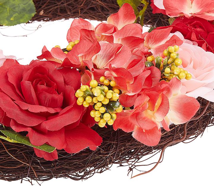 Image du produit Beliani Couronne de porte rouge / rose avec fleurs artificielles ø 50 cm AGULO (10 cm)