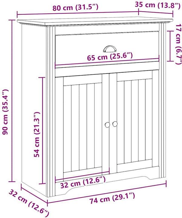 Image du produit VidaXL Armoire d'entrée BODO Gris 80x35x90 cm Meuble d'entrée Armoire de salon (80 x 35 x 90 cm)