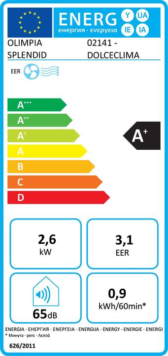 Energy Label Olimpia Splendid Dolceclima Silent 12 (40 m², 12000 BTU/h)