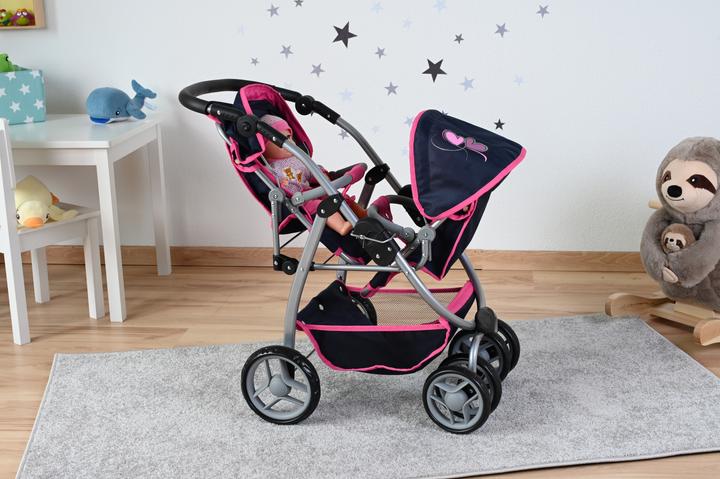 Produktbild Knorrtoys Zwillingspuppenwagen Milo - flying hearts blue pink
