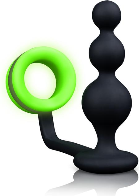 Image du produit Ouch! Beads Butt Plug with Cock Ring - GitD/Black