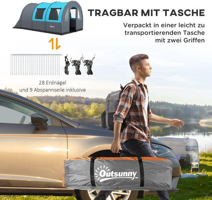 Produktbild Swisshandel24 Tunnelzelt Campingzelt für 6 Personen, 2 Räume, 3000mm Wassersäule (Tunnelzelt, 6 Personen)