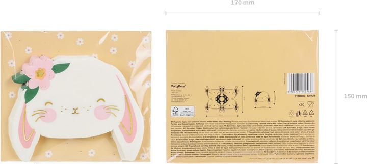 Produktbild Partydeco Osterhase Serviette 20 Stück, Rosa/Weiss (20 x, 15.5 x 1 x 17.5 cm)