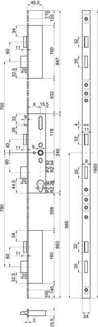 Image du produit MSL Serrure multipoints standard FlipLock 24421 à têtière plate