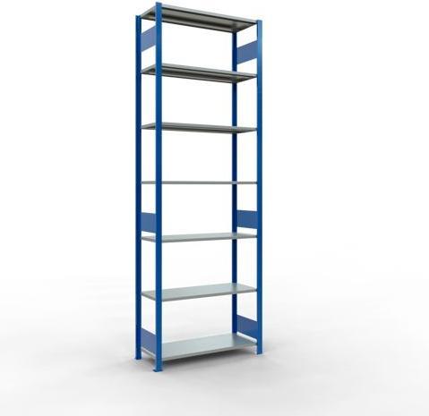 Sistema di scaffalature di base senza viti MULTIplus150 con ripiani di lunghezza
