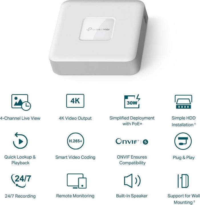 Immagine prodotto TP-Link VIDEOREGISTRATORE 4CH/VIGI NVR1104H-4P (Videoregistratore di rete (NVR))