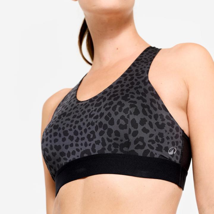 Produktbild Decathlon Sport-Bustier Damen Schwimmerrücken und Pads mittlerer Halt - schwarz/grau Leo (L)